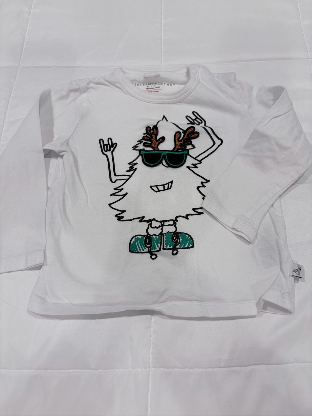 Stella McCartney Kids White Long-Sleeve Tee with Green Graphic